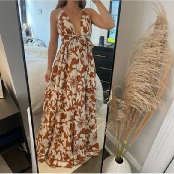 Aakaa Floral Maxi Dress Women Sz S Reddish Brown & White Summer - Picture 12 of 14